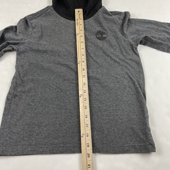 TIMBERLAND Hooded T-Shirt Youth Boys M(10-12) Long Sleeve Spellout Gray Black - Picture 4 of 8